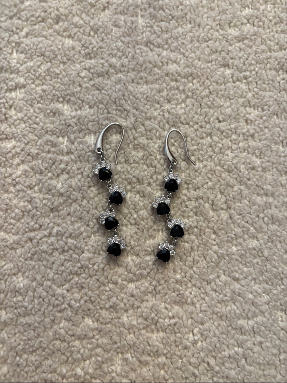 Elegant Black & Silver Drop Earrings - Sparkling 101 Dalmatians Paw Print Design